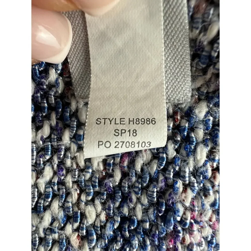 J Crew Blue Purple Marled Knit Flare Sleeve V-Neck Cotton Blend Sweater Size L